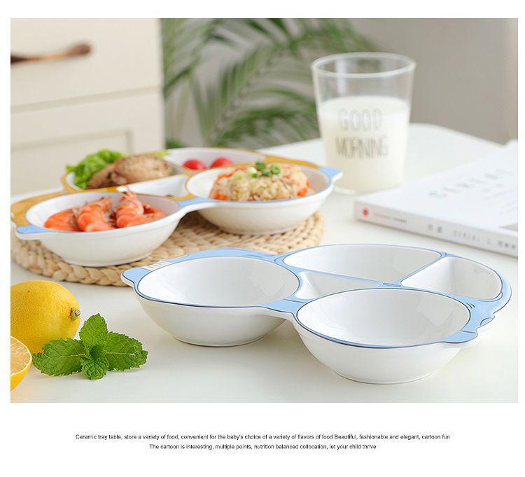 Ceramic Kids' Divided Plate - Cute Dish for Kindergarten Meals & Snacks