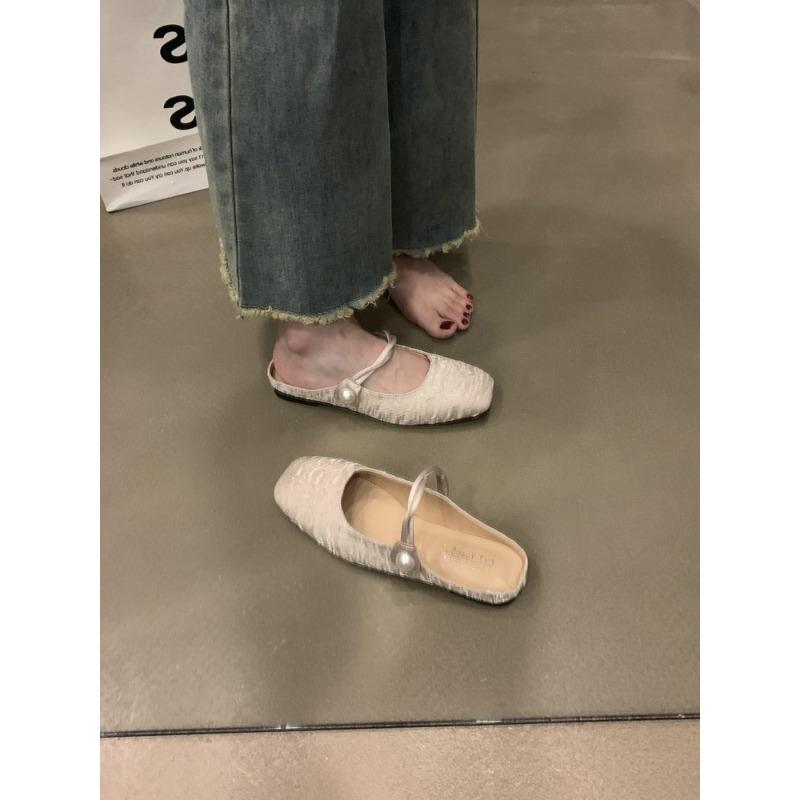 Мокасины, туфли, женские тапочки, летние, роскошные, с закрытым носком, женские мюли, пантофле, низкие, дизайнерские мюли, новые, серебристые, на плоской подошве, Рим