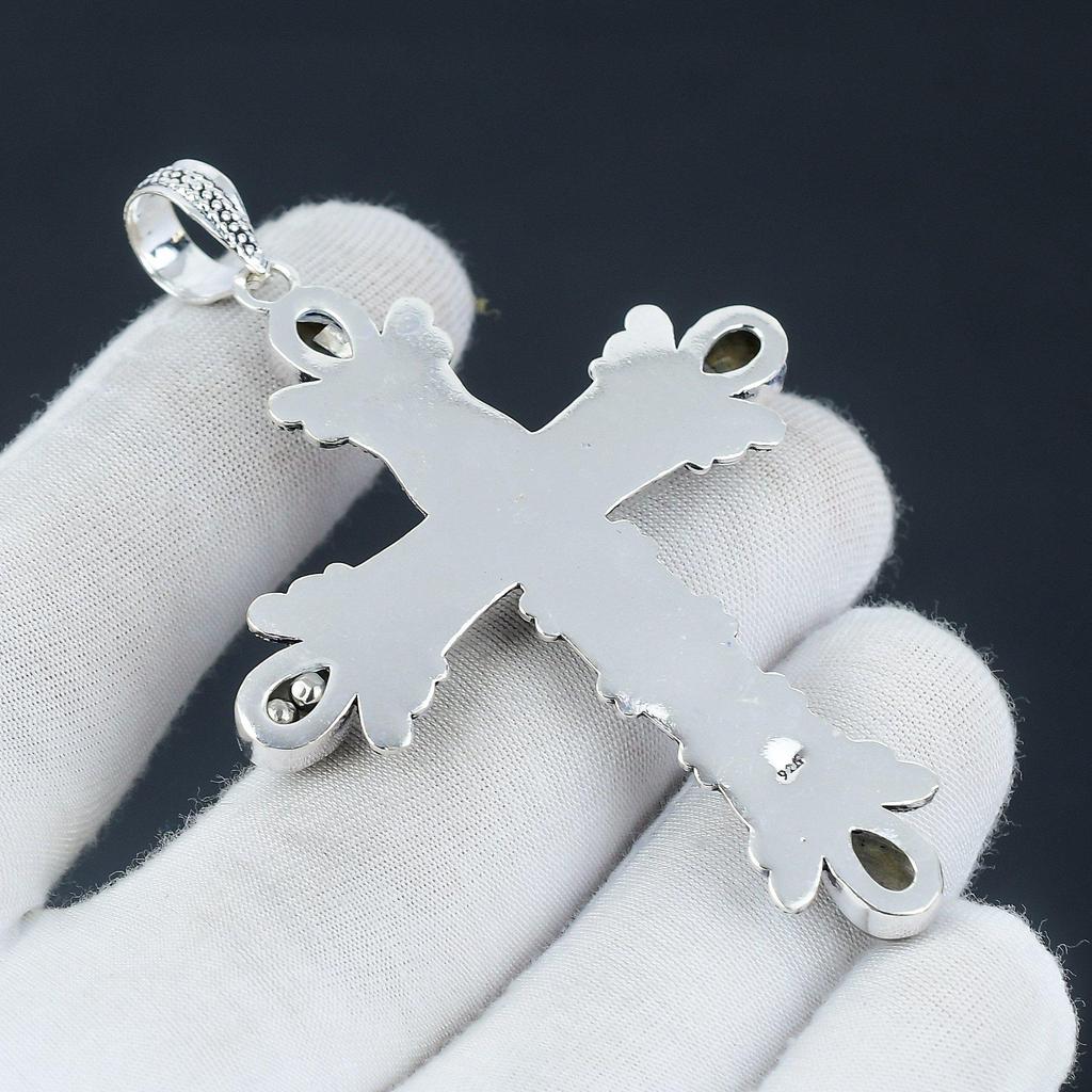 Подвеска из драгоценного камня Лабрадорит Натуральный драгоценный камень Лабрадорит Ручная работа Подвеска-крест из стерлингового серебра 925 пробы для подарков Подвеска для нее, женские украшения