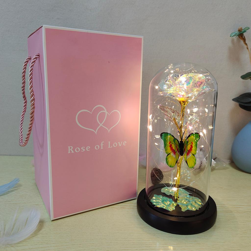 Artificial Rose Flowers Glass Rose LED Light Galaxy Rose Gift For Valentine's Day