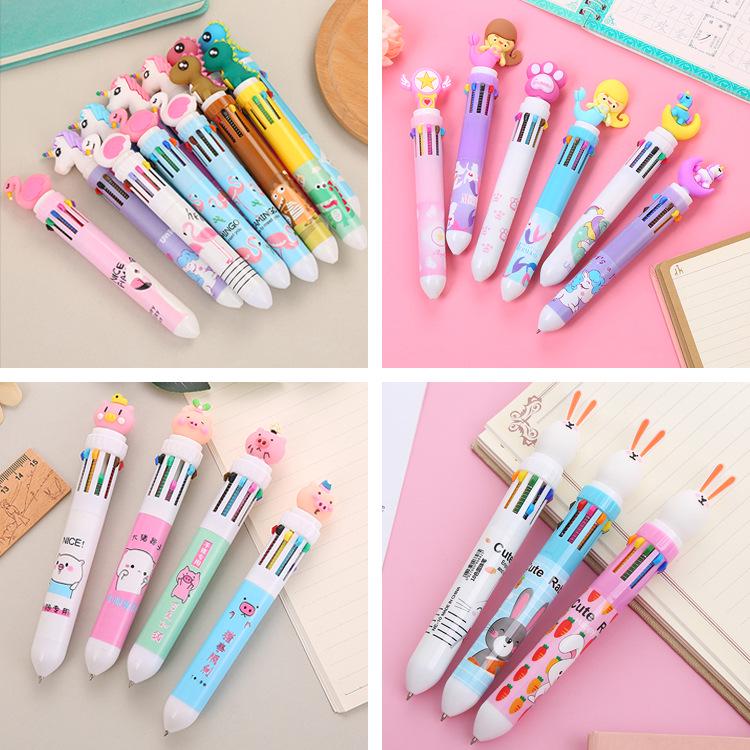 Cartoon Multi-Color Ballpoint Pen - 10 Colors for Cute Graffiti and Art, Ideal for Students