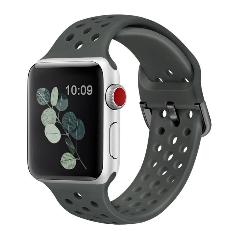Силиконовый ремешок для Apple Watch Band 45мм 44мм 41мм 42мм 46мм Ultra 2 49мм Спортивный дышащий ремень iWatch 10 9 8 7 6 5 4 SE Correa