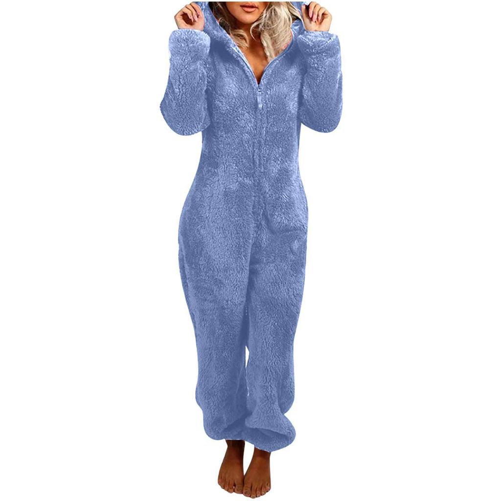 2020 European and American Autumn/Winter Fleece-Lined Hooded Jumpsuit Pajamas for Family