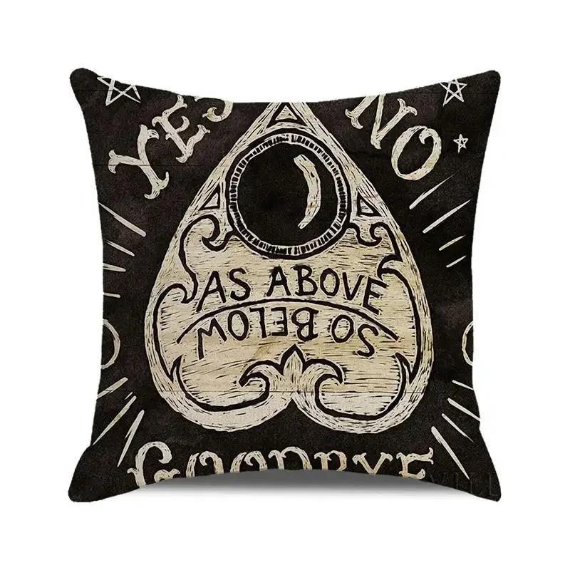 Gothic Black Cat Skull Cushion Cover Witchy Pentagram Tarot Peach Skin Throw Pillowcase For Sofa Living Room Halloween Decor