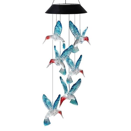 Hummingbird Shape Wind Chimes Butterfly Hanging Pendant Waterproof Solar Power Automatic Lighted Wind Chimes Outdoor Decoration