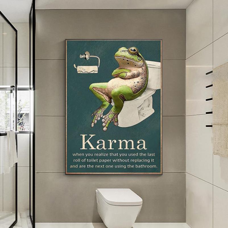 Frog Toilet Paper Funny Quote Karma Wall Art Canvas Painting Retro Posters and Prints Wall Pictures for Bathroom Washroom Decor