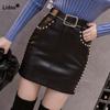 Женская трендовая женская кожаная юбка с бисером, осенне-зимняя женская одежда, модная, с высокой талией, тонкая сумка, бедра, однотонные юбки