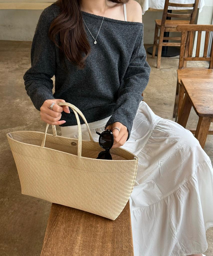 Сумка-тоут Tuo Rattan Flat Tote Large Бежевая · Плетеная сумка-тоут Tuo Rattan Flat Tote Large Бежевая