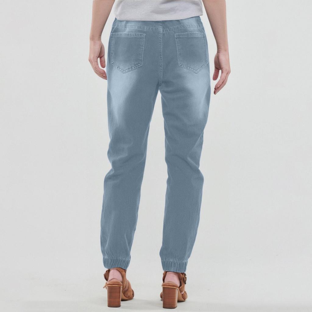 Women's Casual Solid Color Mid Waisted Poket Jeans Pants Denim Casual Trousers