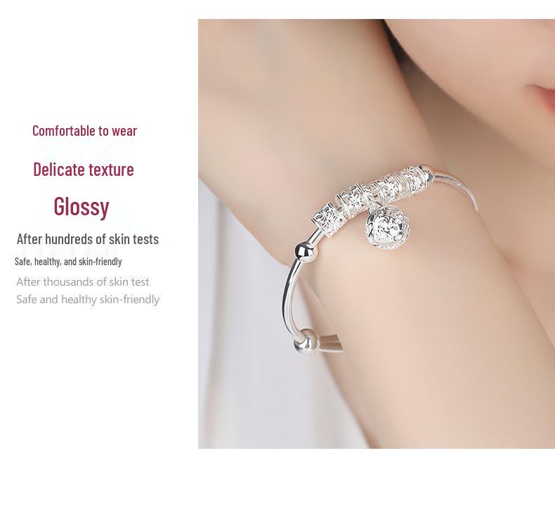 Zhenrong 925 Silver Women's Bracelet: Palace Bell, Japanese & Korean Style, Fashionable Sterling Silver Rotating Bead, Ethnic Style