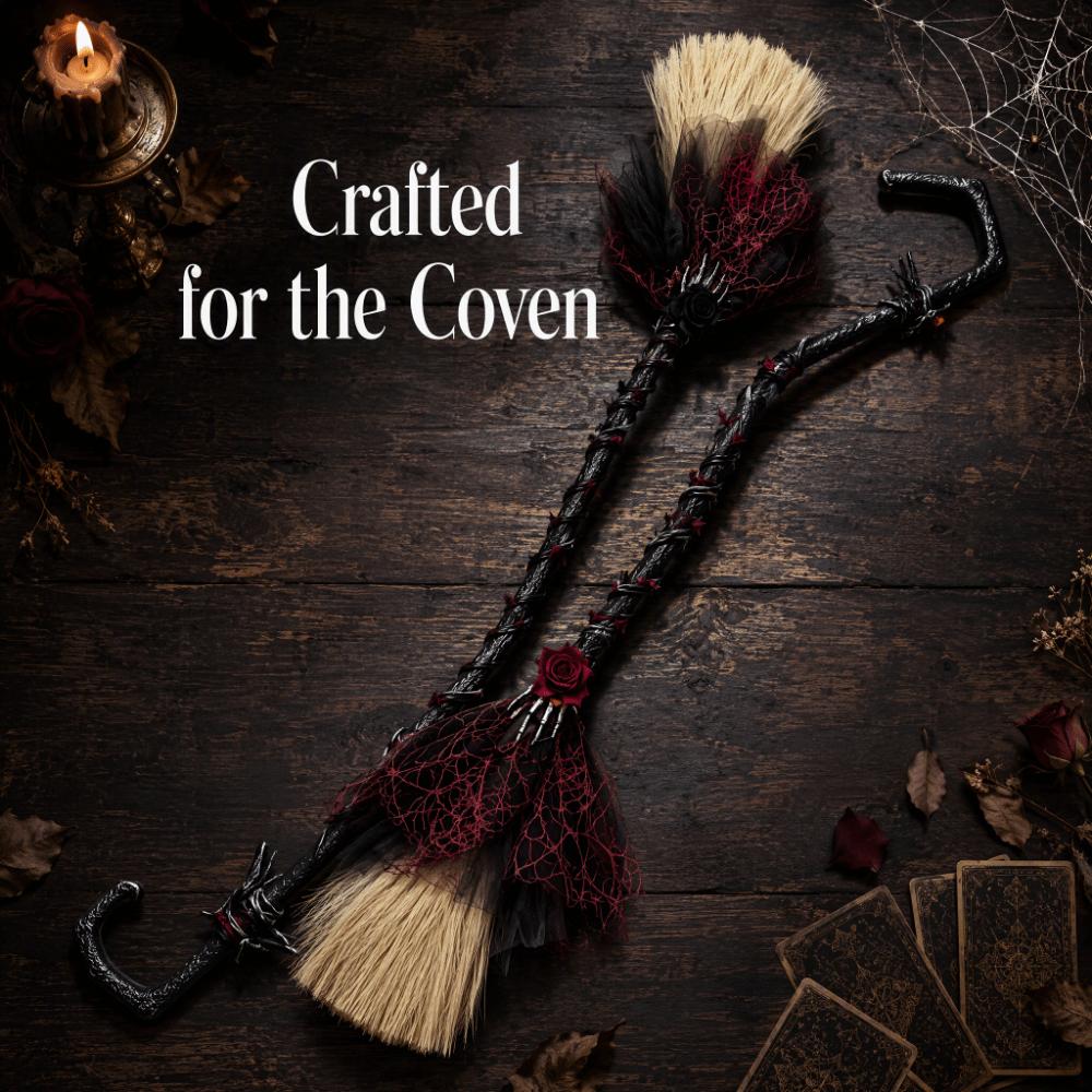 Gothic Style Cosplay Props Black Tulle Halloween Costume Harajuku Witch Broom Cosplay Events