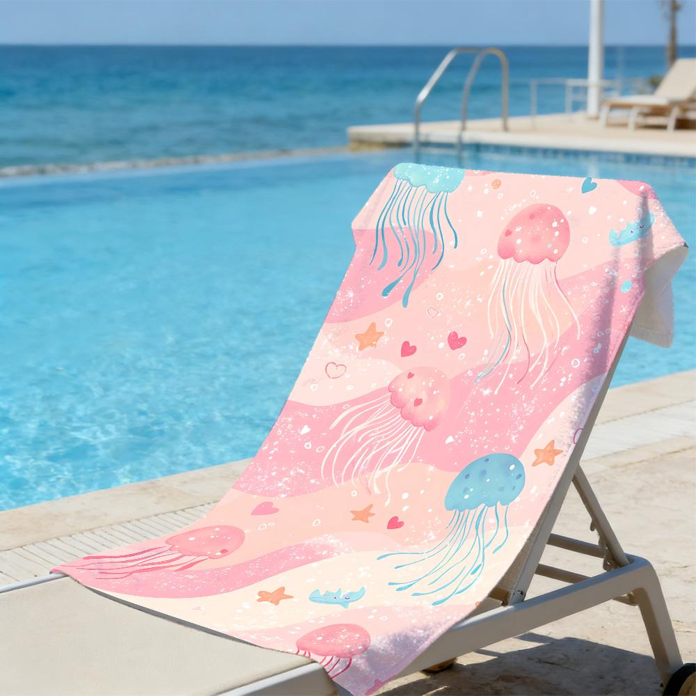 Cute Jellyfish Beach Towel – Soft Absorbent Microfiber with Heart & Starfish Print for Summer