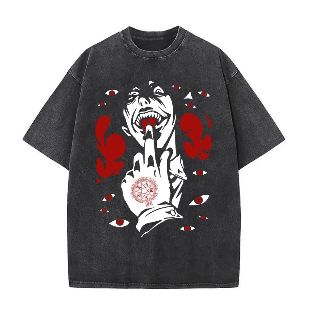 Hot Sale Anime Hellsing Abraham Van Helsing Vampire Alucard Print Tshirt Men Women Vintage Washed Cotton Summer Tee Oversize Top