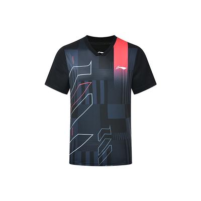 Футболка Li Ning Badminton Series с полосатым логотипом, прямого покроя, удобная, с коротким рукавом, унисекс, черный цвет AAYU269-1