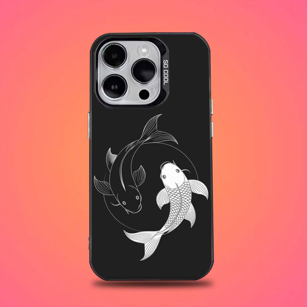 Koi Fish Yin Yang Phone Case For iPhone 16,15,14,13,12,11,Mini,Pro,E,SE4,XS,MAX Black Candy Matte Cover