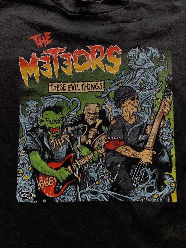 Редкая футболка The Meteors 90-х годов «These Evil Things», черная, с коротким рукавом, унисекс, NH15888