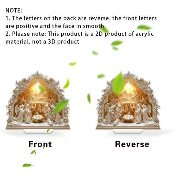 Christmas Nativity Ornament Jesus' Birth Scene Virgin Mary Angel Cartoon Print Christian Tabletop Centerpiece for Home Office Holiday Display