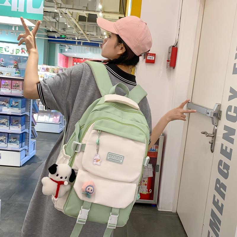 School Bag Female Campus Wind Large Capacity Junior High School Student Backpack College Student Contrasting Color Versatile Backpack