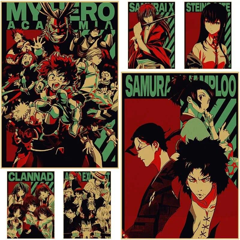 Винтажные постеры с аниме, плакат на крафт-бумаге, HD принты, украшение для домашнего бара, живопись, настенный художественный декор, коллекция фанатов