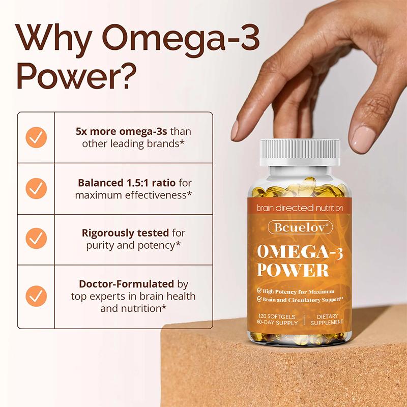 High Potency Omega 3 Fish Oil Dietary Supplement, 120 Softgels Per Bottle