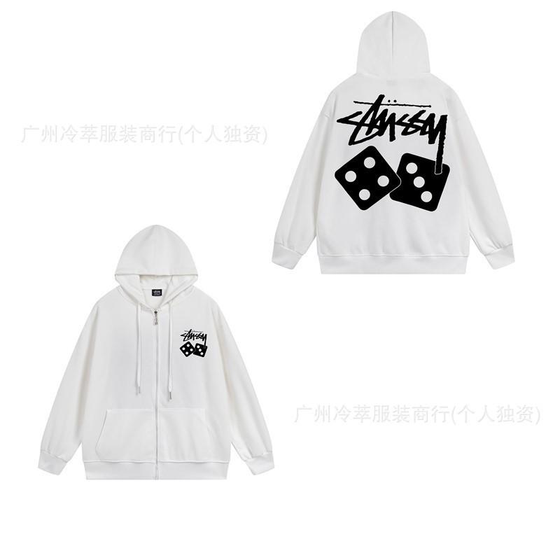 Unisex Hooded Zip-Up Fleece-Lined Sweatshirt With Letter Print Loose Fit Cotton Long Sleeve Men Women