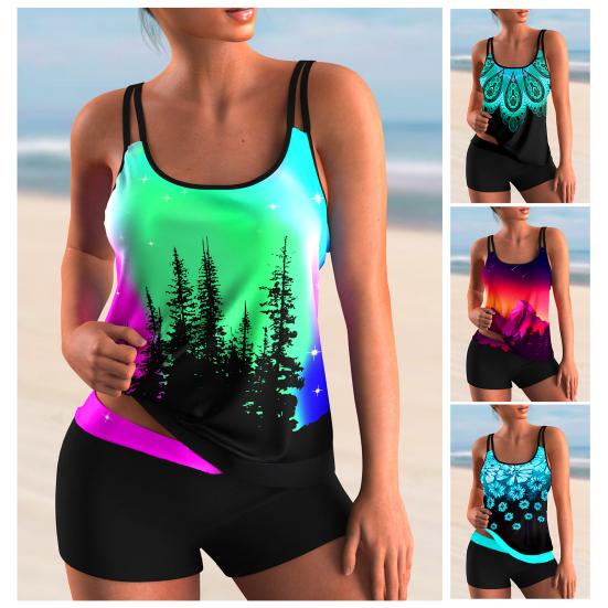 2 шт./компл. женские купальники с модным принтом, регулируемый двухсекционный купальный костюм без рукавов с закрытым животом