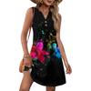 Women's Fashion Casual Printed V-Neck Button With Pocket Vest Sleeveless Dresses