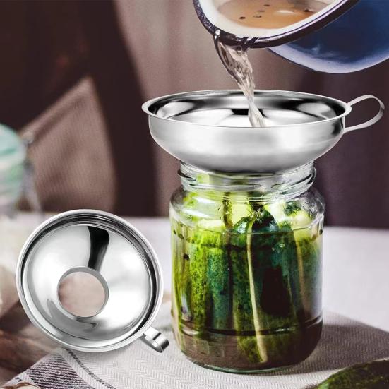 Широкогорлая воронка с ручками из нержавеющей стали, кухонная воронка, стакан для джема, салата, заправки, воронки, фильтр для масла, кофе, вина, воды