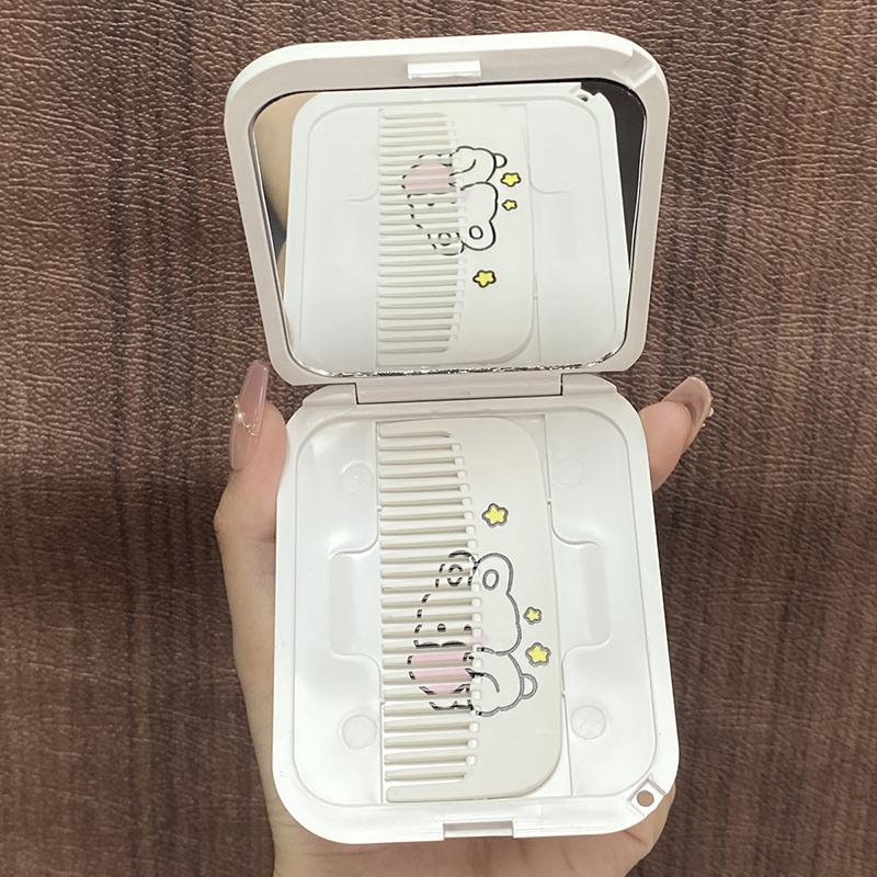 Милое складное зеркало с кроликом – Портативное ручное зеркало для макияжа с расческой для женщин и девушек