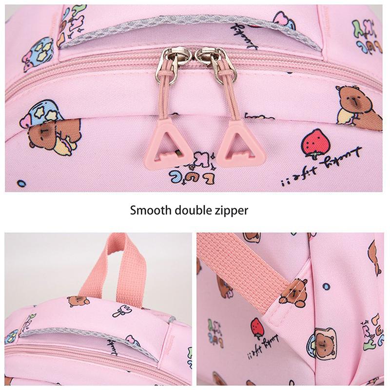 Cute Cartoon Capybara 3Pcs Backpack Lunch Bag Pencil Pouch Set Large Capacity Student School Bag Casual Lightweight