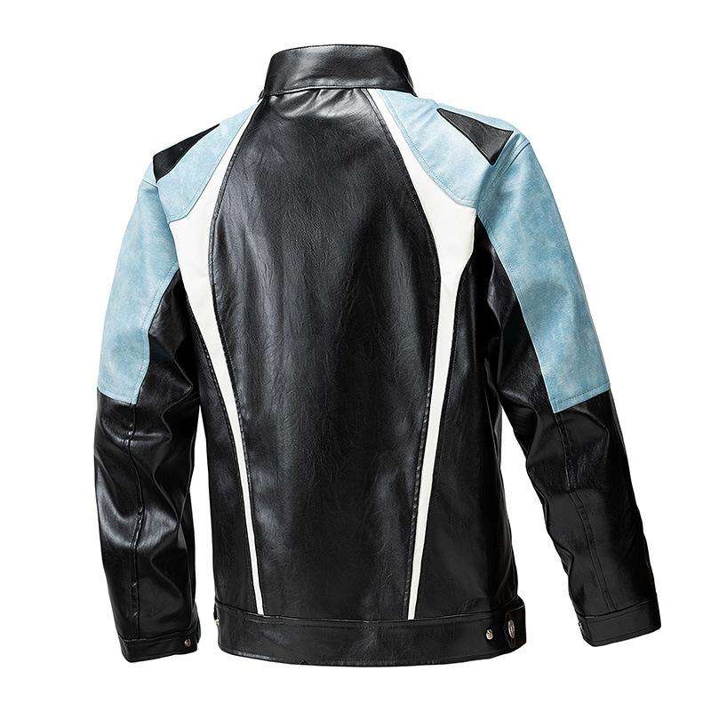 PU Leather Men's Jacket Spring and Autumn New Stand-up Collar Motorcycle Jacket Versatile Trendy Men's Jacket Outerwear