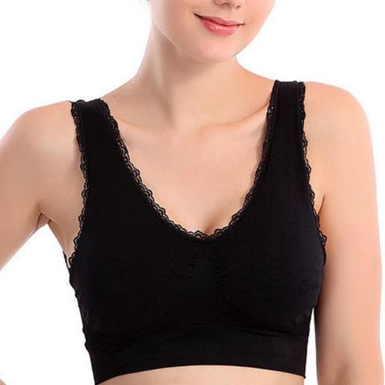 Solid Color Women Lace Trim Seamless Padded Wire Free Bra Crop Top Underwear