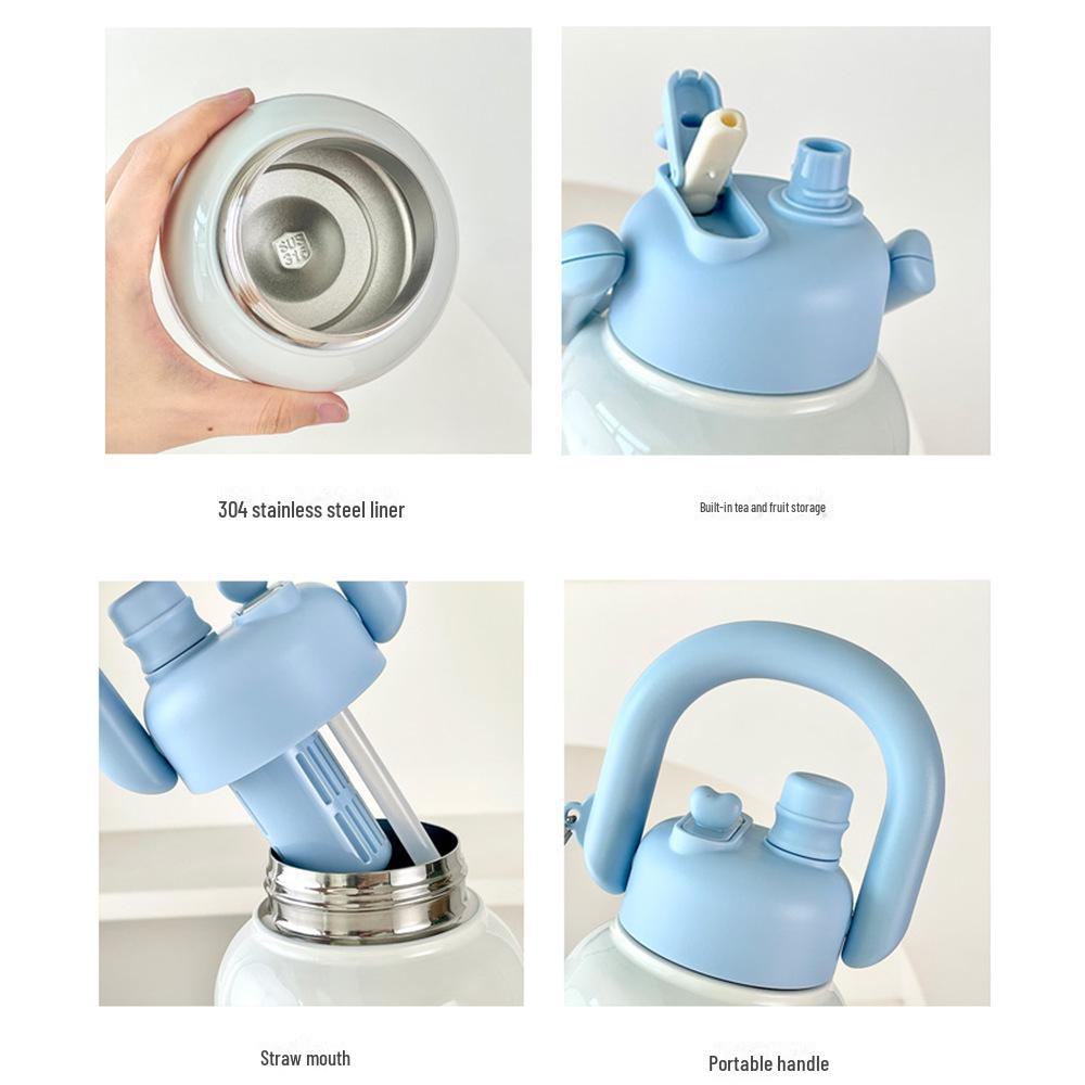 «Большой вместительный портативный термос из нержавеющей стали с трубочкой для чая — стильный и простой дизайн для студентов и девушек»