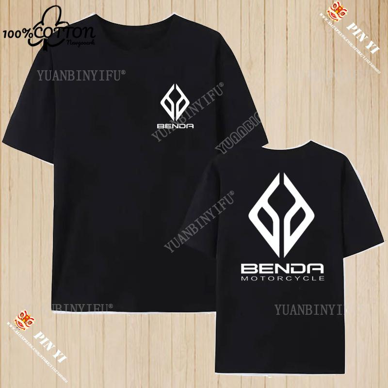Harajuku Benda Motorcycle Logo printed T-shirt 100%Cotton top Unisex shirt short sleeve O-neck Loose Street Fashion