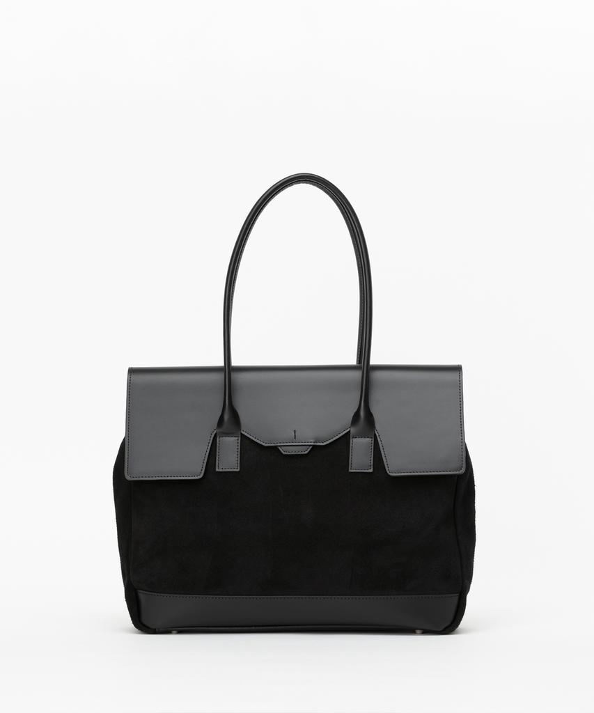 Bedford11Th Polygon Large Flap Tote [Black Real Suede Combo]