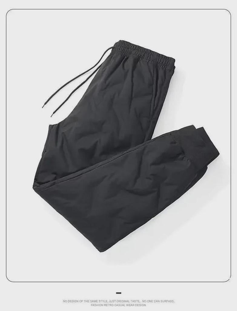 Men's Large White Windproof & Rainproof Cotton Pants – Warm Winter Casual Wear with Cuffs for Middle-Aged & Elderly