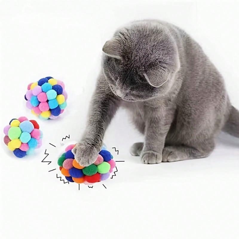 Rainbow Squeaky Plush Ball with Bell | Interactive Cat Toy for Self-Play, Fun Pet Accessory for Feline Entertainment