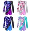Kids Girls Metallic Printed Long Sleeve Gymnastics Leotard Ballet Dance Biketard Short Unitard Dancewear