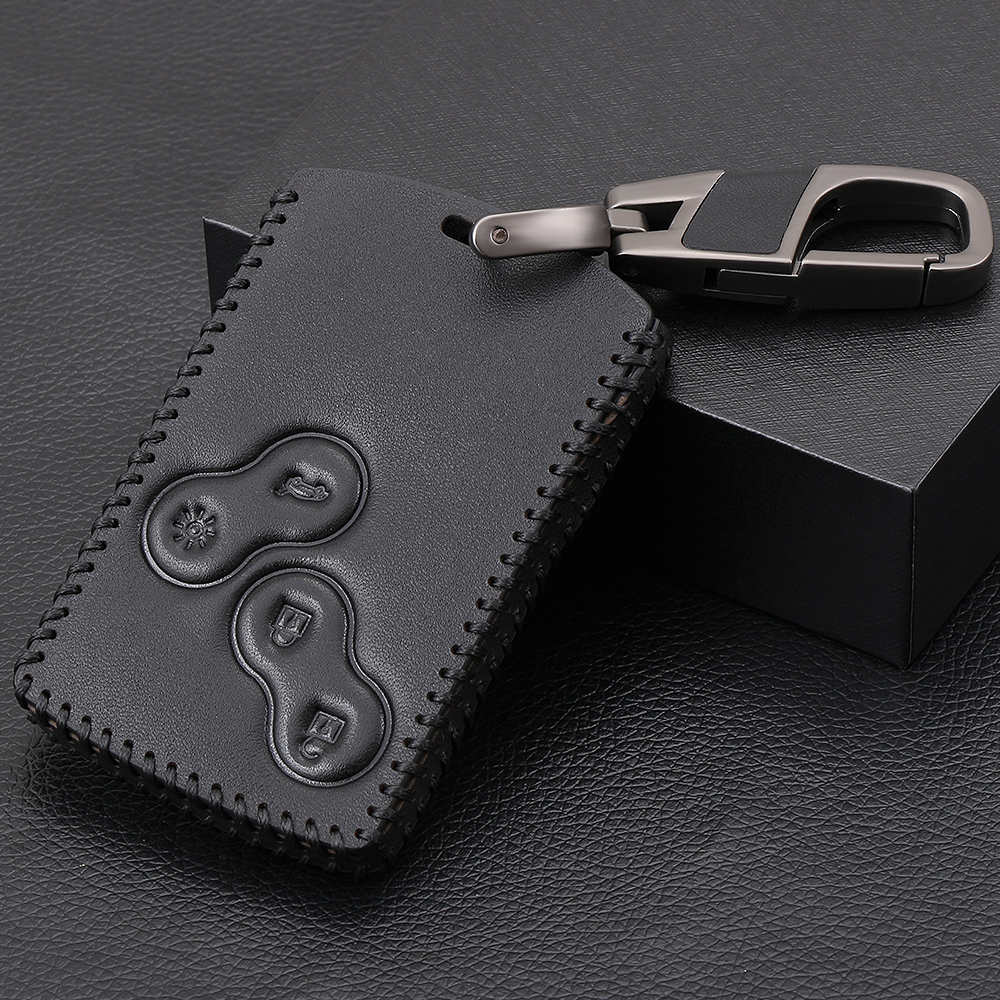 Новый дизайн, 4 кнопки, натуральная кожа, автомобильный Стайлинг, чехол для ключей, защитный чехол для Renault Clio Logan Megane 2 3 Koleos Scenic Card