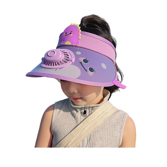 Кепка-козырек от солнца для детей с мультяшным рисунком и вентилятором для зарядки через USB UPF50+, летняя пляжная охлаждающая шляпа с пустым верхом и широкими полями для мальчиков и девочек 3–10 лет