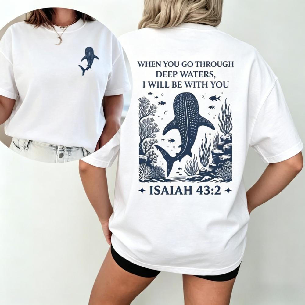 Christian Whale Shark Tshirt Isaiah 432 Bible Verse Ocean Faith Shirt Christian Gift Clothing Women Unisex Fashion Cotton Tops
