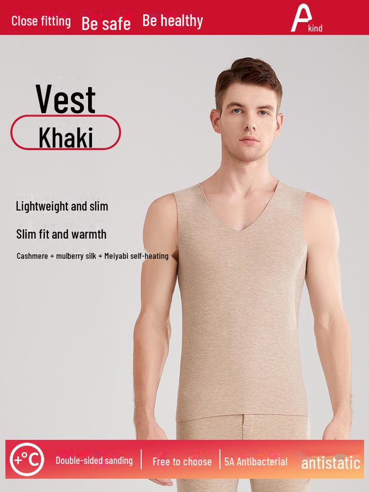 Термобелье унисекс из немецкой шерсти: Бесшовный утепленный жилет из шелка и кашемира, плюс бархат, плотный и теплый для осени и зимы.