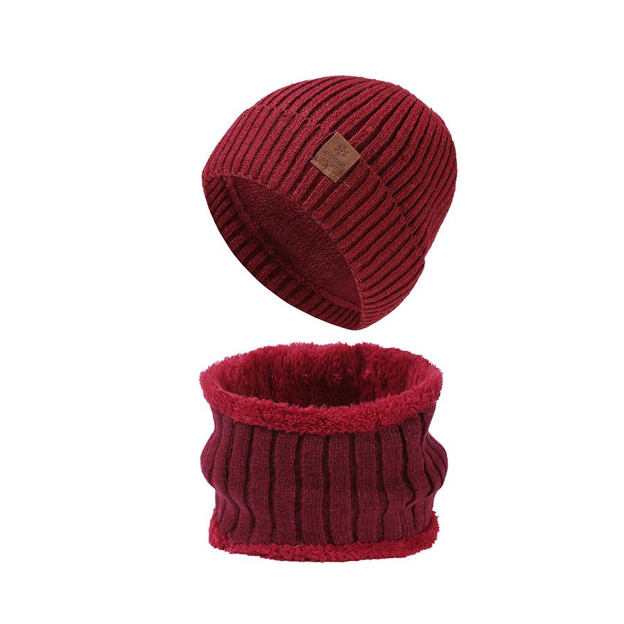 Winter Men's Knitted Hat Scarf Kit Stretch Warm Hat Two-Piece Set Thick Sleeve Cap Skullies Beanies