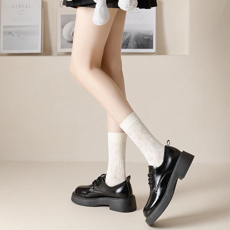Long Socks, Thin Mesh Breathable Women's Mid-calf Socks for Spring and Summer, Black Summer Cotton Socks