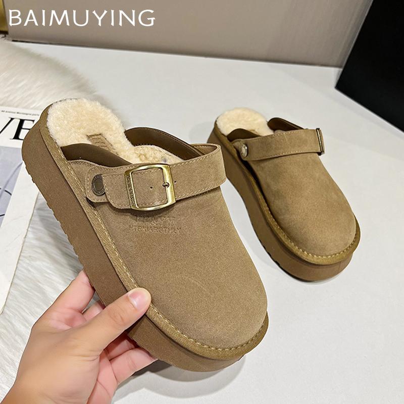 Замшевые женские туфли на плоской подошве из хлопка на платформе короткие плюшевые повседневные мюли 2025 года трендовые домашние теплые уютные зимние зимние ботинки для женщин