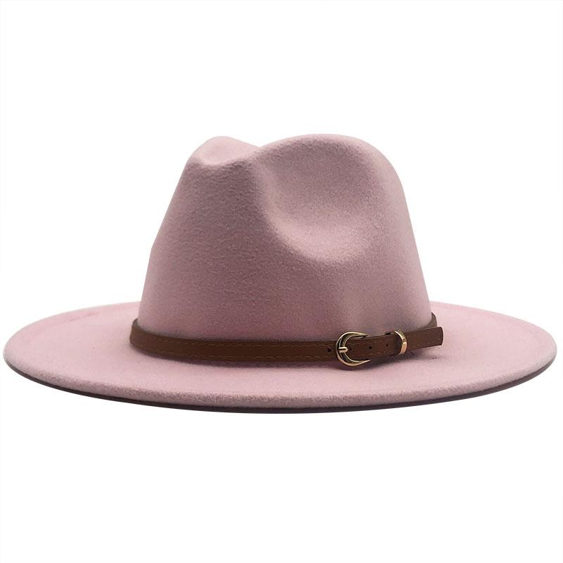 Новая женская и мужская шерстяная шляпа-федора с кожаной лентой, джентльменская элегантная женская кепка зима-осень с широкими полями, джазовая церковная панама-сомбреро