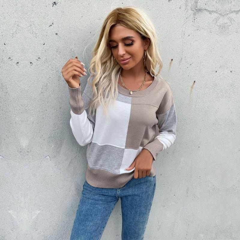 Винтажная мода элегантный повседневный свитер ранней осени с круглым вырезом и длинными рукавами вязаный свитер для женщин