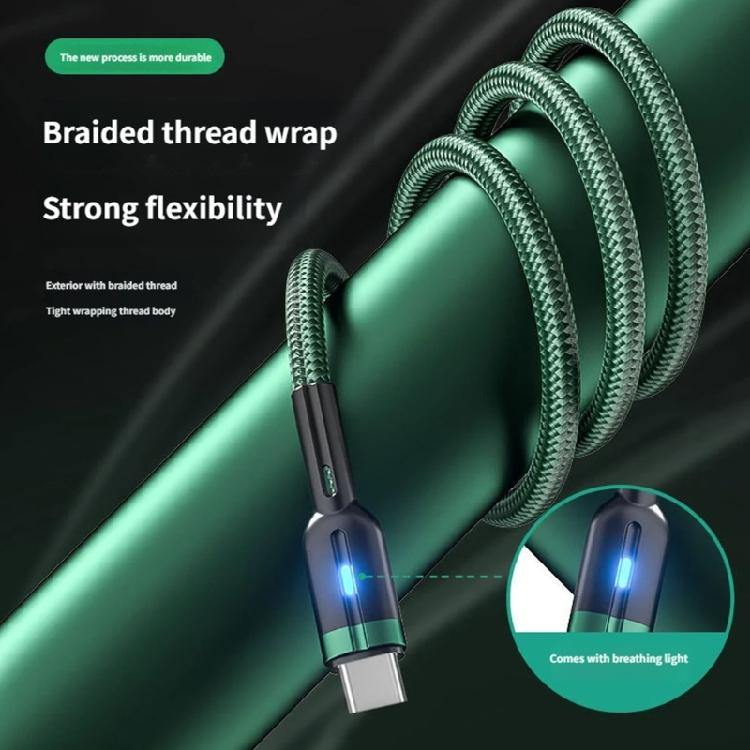 Усиленный плетеный USB C кабель для передачи данных, оснащенный функцией подсветки и автоматической остановкой зарядки при полном заряде