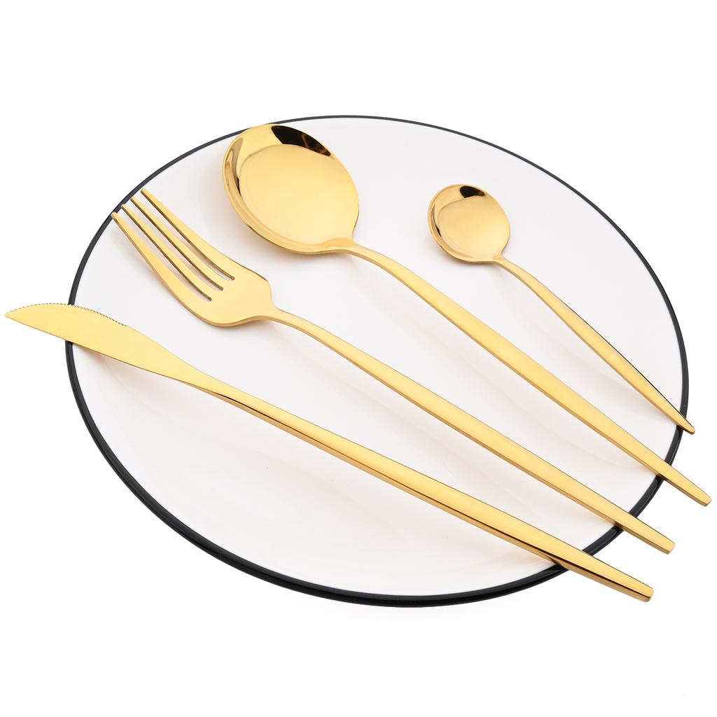 24Pcs Black Gold Dinnerware Set with Box Knives Fork Tea Spoon Cutlery Set Stainless Steel Silverware Tableware Kitchen Flatware