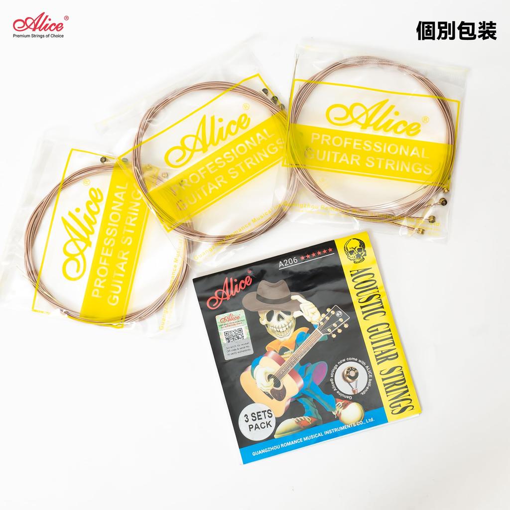 Alice Acoustic Guitar Coated Practice Phosphor Bronze A206 Super Light Strings, Anti-Rust Strings, (.011-.052), 3-Pack
